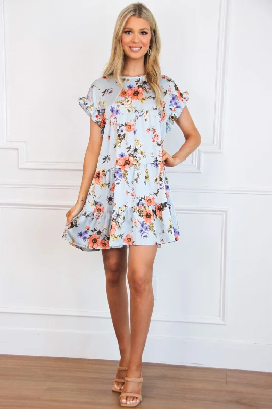 Off - Shoulder Casual Dresses for a Feminine Touch​ Milly Floral Babydoll Dress: Light Blue