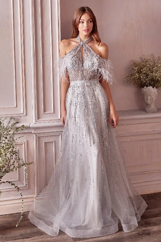 Chiffon and tulle combination wedding dresses​ Andrea & Leo A1023 Feather Prom Long Dress