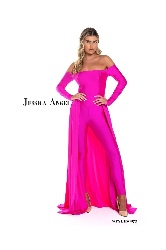 Cathedral train wedding dresses for a grand entrance​ Jessica Angel Long Off Shoulder Formal Jumpsuit 877