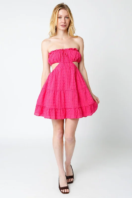 Celebrity - Inspired Casual Dresses for a Fashionable Look​ Lasting Impression Fuchsia Eyelet Strapless Mini Dress