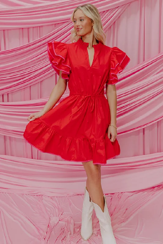 Mini dresses with ruched bodices for a feminine touch Red Wine Sippin' Ruffle Mini Dress