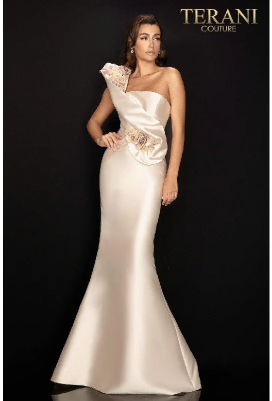 Wedding dresses with a belt made of crystals​ Terani Couture 2011E2424 One Shoulder Long Gown