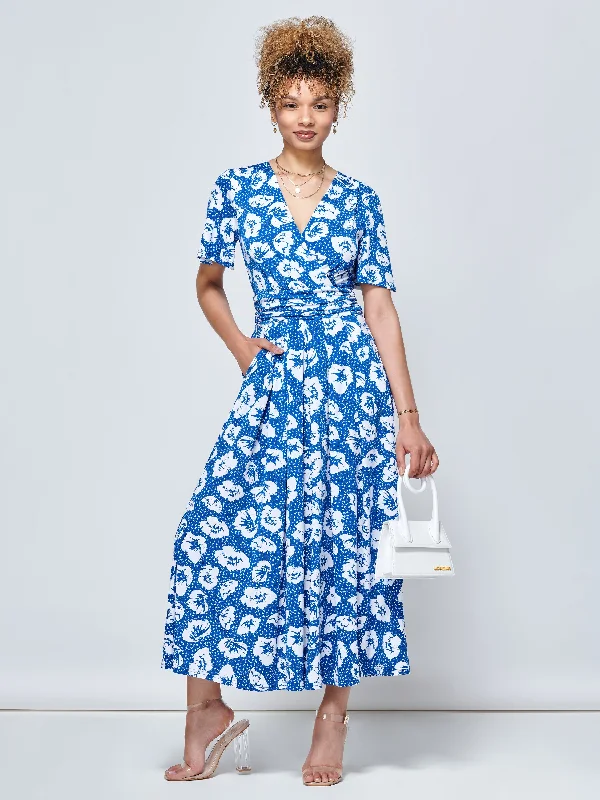 Maxi - inspired midi dresses with flowing fabrics for a beachy vibe Jaylynn Flare Sleeve Jersey Maxi Dress, Royal Floral Maxi - inspired midi dresses with flowing fabrics for a beachy vibe Jaylynn Flare Sleeve Jersey Maxi Dress, Royal Floral