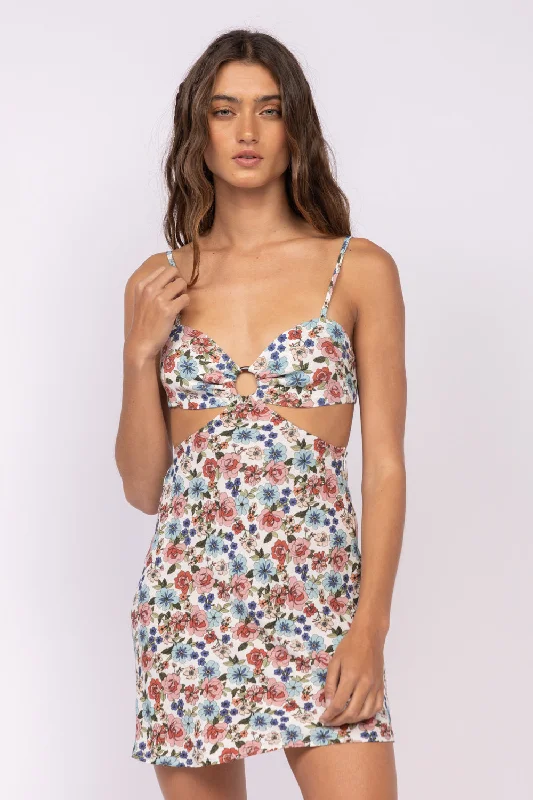 Concert - Wear Casual Dresses with a Fun Style​ Jamie White Floral Drop Print O-Ring Dress