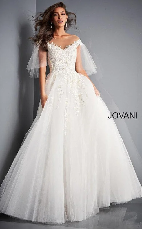 Cathedral train wedding dresses for a grand entrance​ Jovani 67209 Long A-line Wedding Dress JB