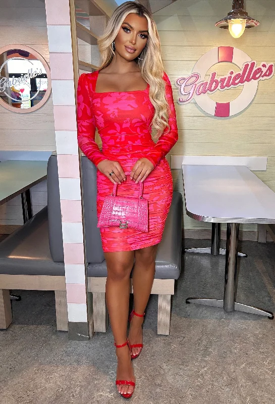 Midi dresses with cotton - blend materials for everyday comfort Wish You Were Mine Red Floral Long Sleeve Ruched Midi Dress Midi dresses with cotton - blend materials for everyday comfort Wish You Were Mine Red Floral Long Sleeve Ruched Midi Dress