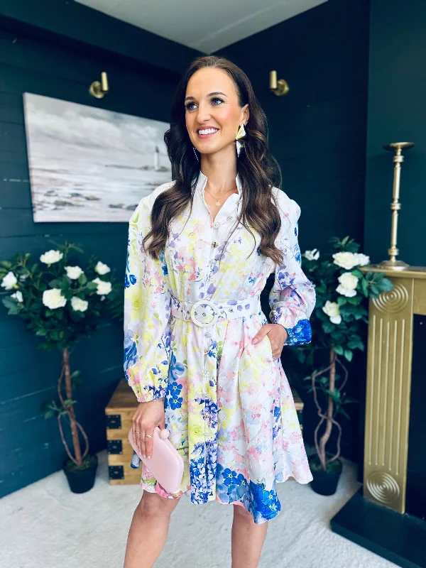  Maggie Belted Shirt Mini Dress Blue