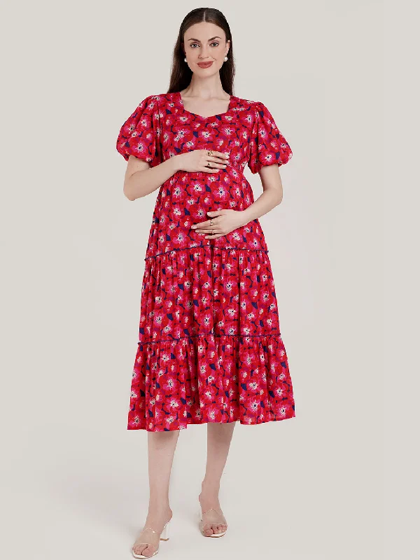 Maternity dress for a baby's first visit to the water garden Pink Cotton Maternity Dress