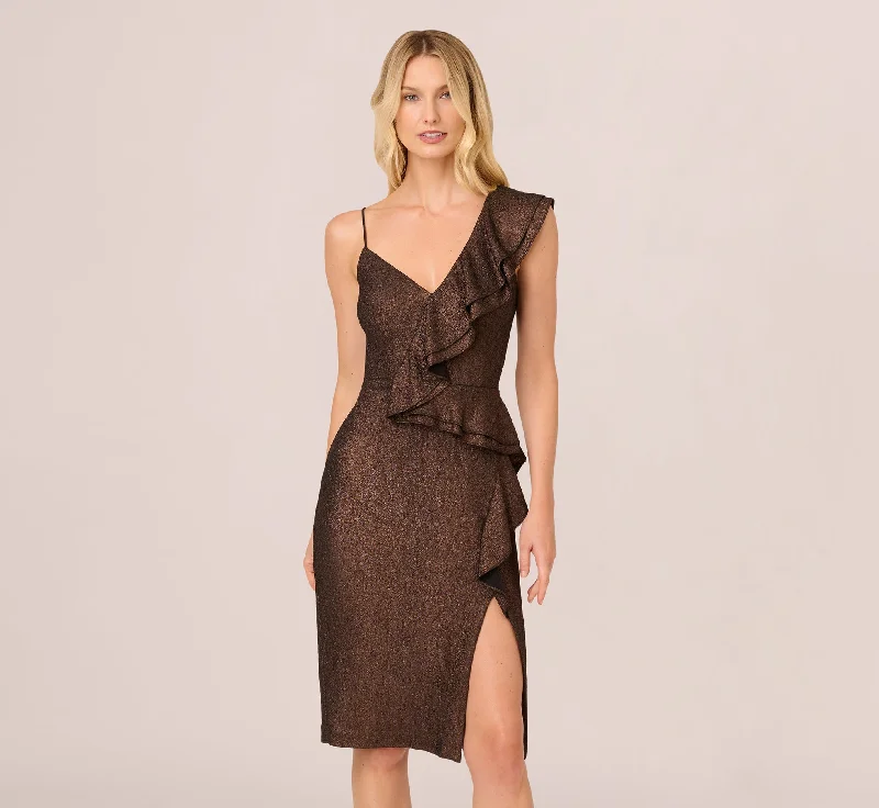 Midi dresses with pom - pom trims for a playful and festive look Foiled Knit Midi Dress In Black Bronze Midi dresses with pom - pom trims for a playful and festive look Foiled Knit Midi Dress In Black Bronze
