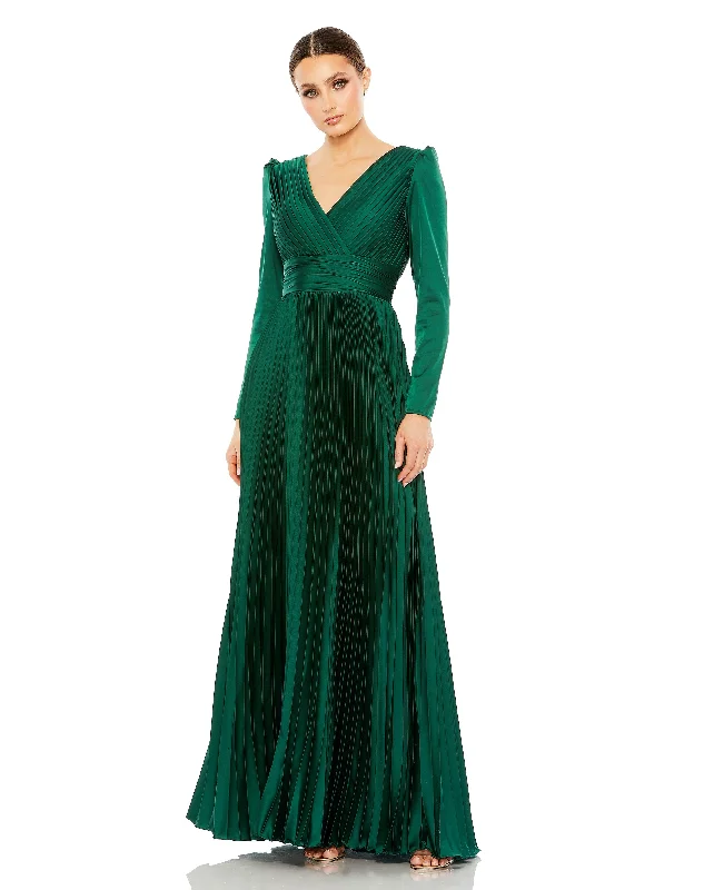 Wedding dresses with a built - in petticoat for added volume​ Mac Duggal 26542 Long Sleeve Formal Pleated Dress