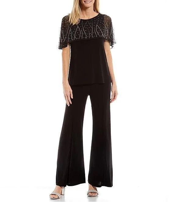 Maternity dress for a brunch with friends Marina Formal Beaded Short capelet Sleeve Pant Set