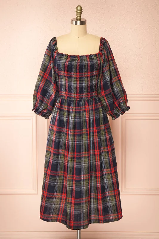 Cotton mini dresses for a comfortable everyday option Arellia Navy | Plaid Flannel Midi Dress Cotton mini dresses for a comfortable everyday option Arellia Navy | Plaid Flannel Midi Dress