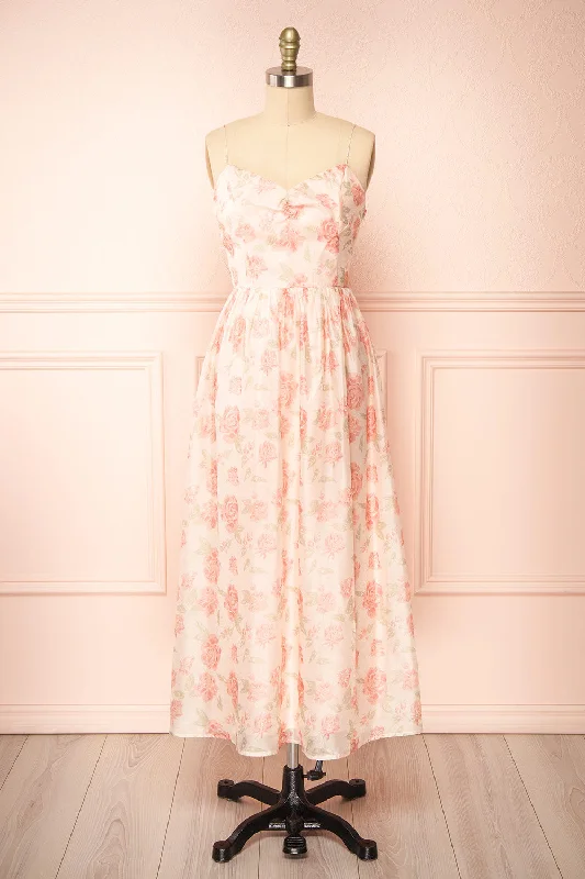 Mini dresses with fringe for a bohemian style Anjo | Floral A-Line Midi Dress