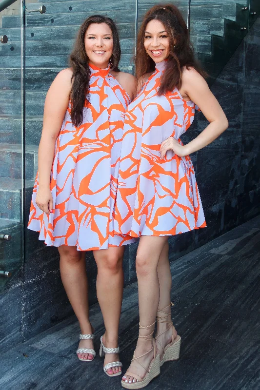 Sleep - Wear Inspired Casual Dresses for a Cozy Feel​ Summer Feeling High Neck Dress: Lavender/Orange