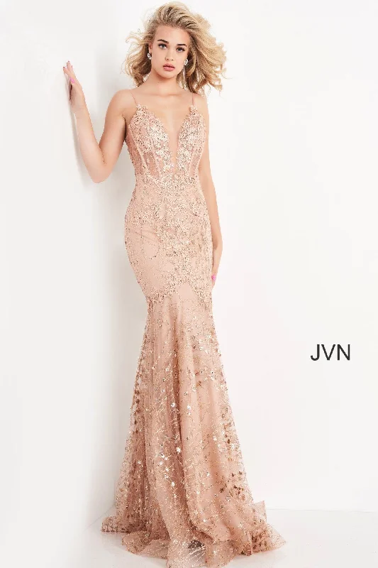 A - line wedding dresses with a beaded neckline​ Jovani 05788 Sheer Corset Bodice Long Prom Dress