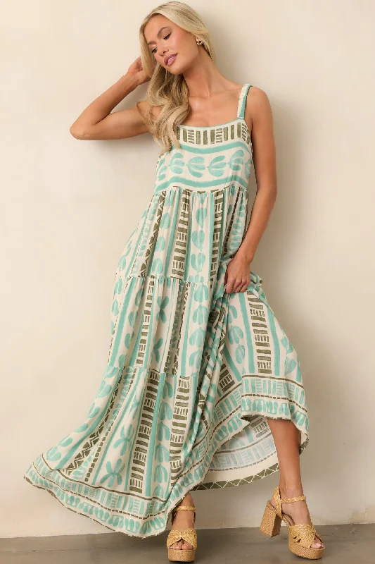 Hat - Friendly Casual Dresses for Outdoor Outfits​ Just The Beginning Seafoam Green Tropical Print Maxi Dress