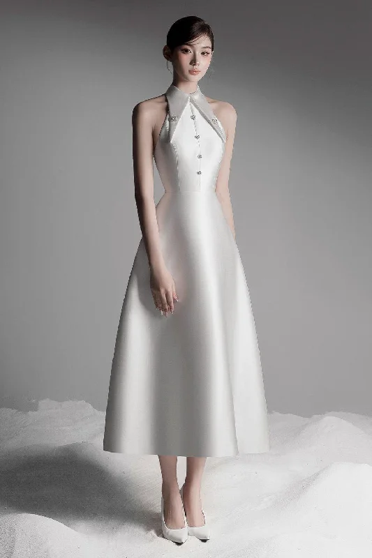 Midi dresses with one - shoulder designs for a modern and asymmetric style Hypatia A-line Collared Neck Taffeta Midi Dress Midi dresses with one - shoulder designs for a modern and asymmetric style Hypatia A-line Collared Neck Taffeta Midi Dress