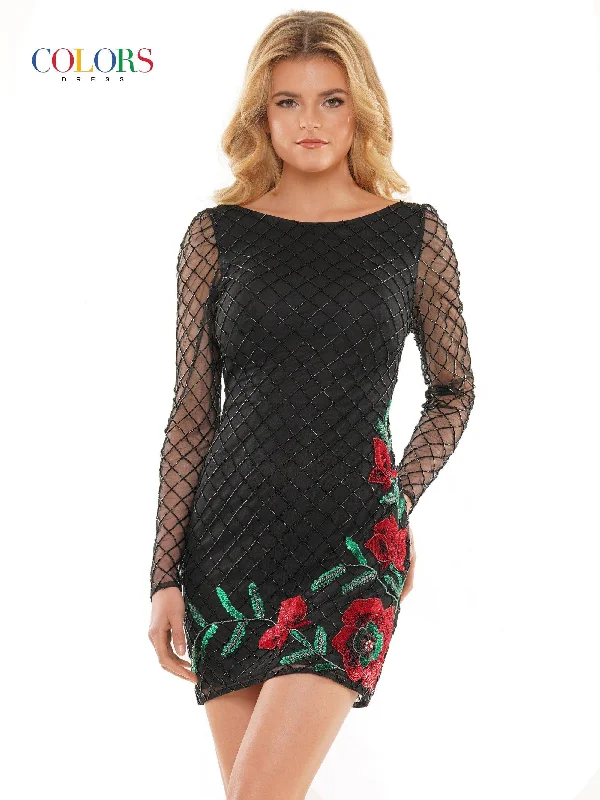 Maternity dress for a baby's first visit to the puppet show Colors 2803 Colors Long Sleeve Homecoming Cocktail Dress