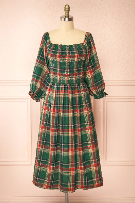 Sequined mini dresses for New Year's Eve Arellia Green | Plaid Flannel Midi Dress