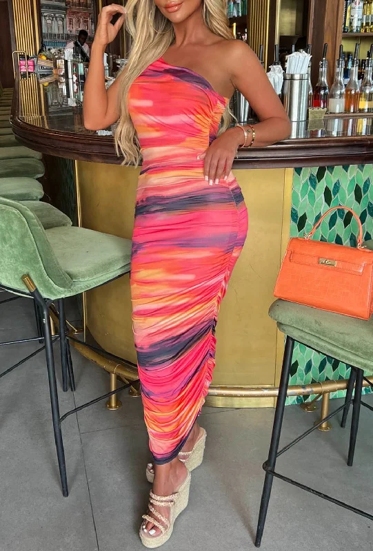 Midi dresses with side slits for a sexy and elegant appearance Sunset Moment Orange Ultra Soft Touch Slinky One Shoulder Midi Dress Midi dresses with side slits for a sexy and elegant appearance Sunset Moment Orange Ultra Soft Touch Slinky One Shoulder Midi Dress