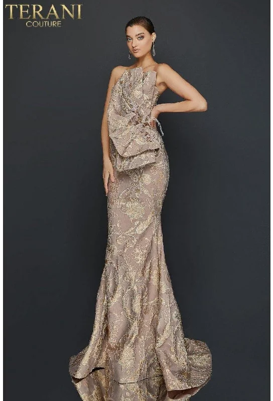 Embroidered wedding dresses with metallic threads​ Terani Couture 1921E0137 Sleeveless Long Prom Dress