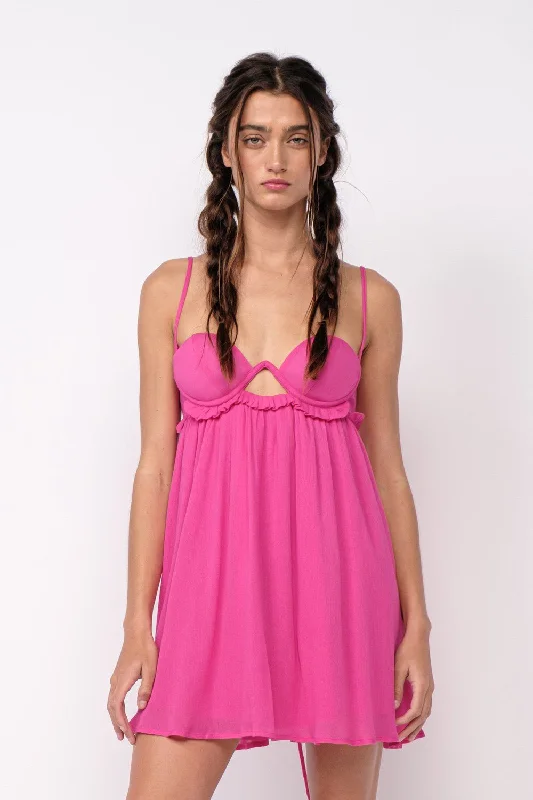 Quick - Dry Casual Dresses for Travel and Outdoor Use​ Drew Fuchsia Pink Babydoll Cami Mini Dress