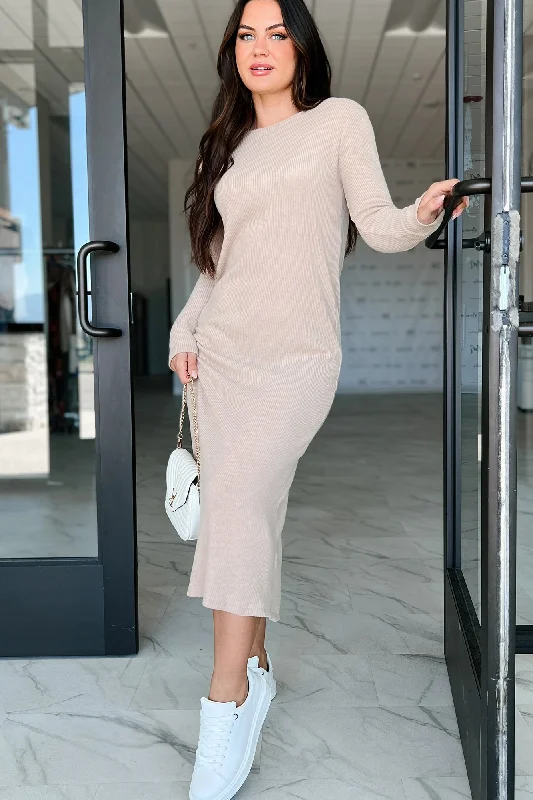 Velvet Casual Dresses for a Luxurious Look​ DOORBUSTER Zahari Long Sleeve Maxi Dress (Taupe)