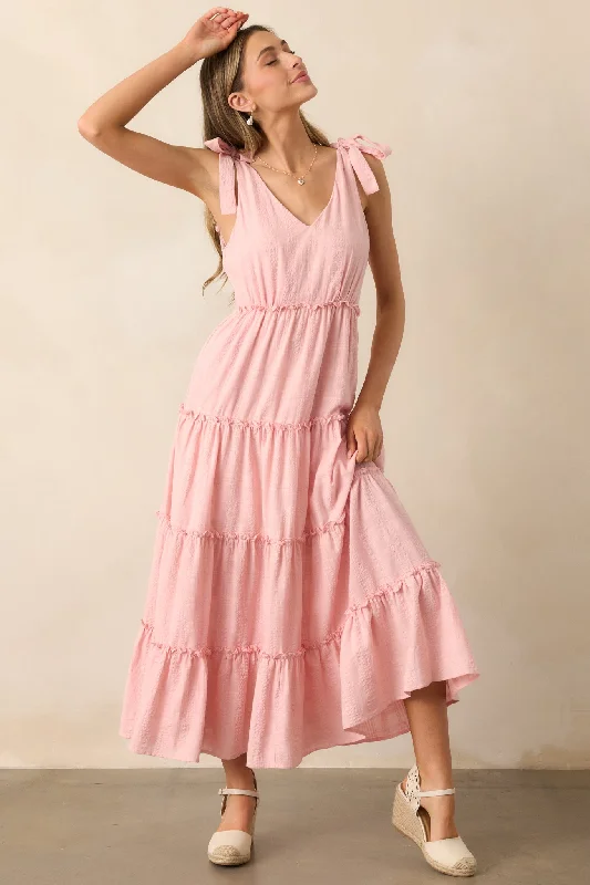 Denim Casual Dresses for a Casual and Durable Option​ Half Past Sunset Rose Pink Cotton Tiered Maxi Dress