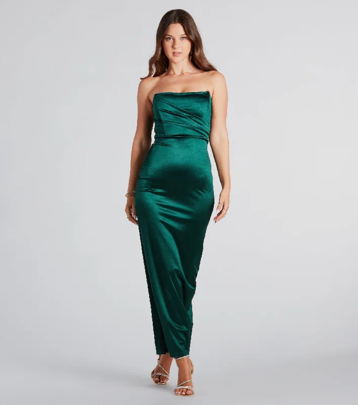 Midi dresses with belted waists to accentuate the figure Leana Formal Satin Strapless Long Dress Midi dresses with belted waists to accentuate the figure Leana Formal Satin Strapless Long Dress