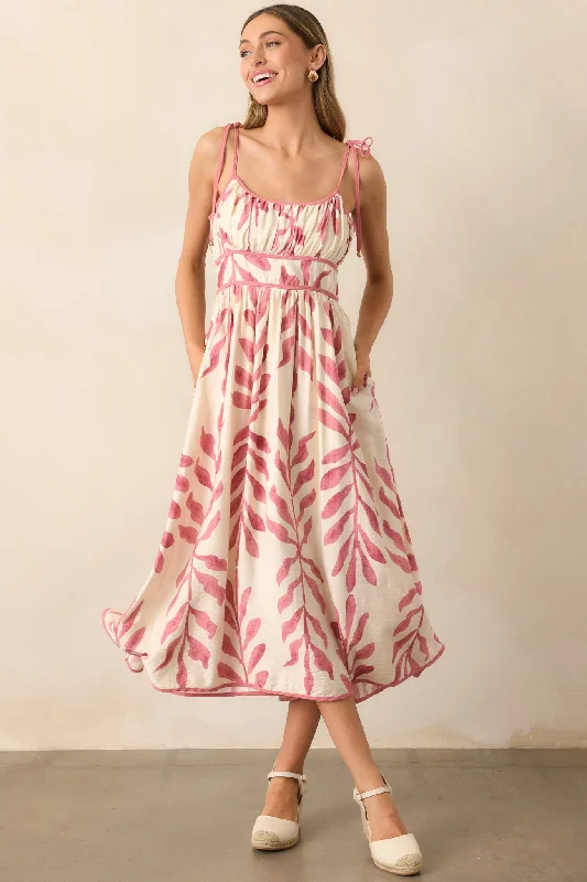 Bamboo - Fiber Casual Dresses for an Eco - Friendly Option​ Peaceful Palms Pink Tropical Print Midi Dress