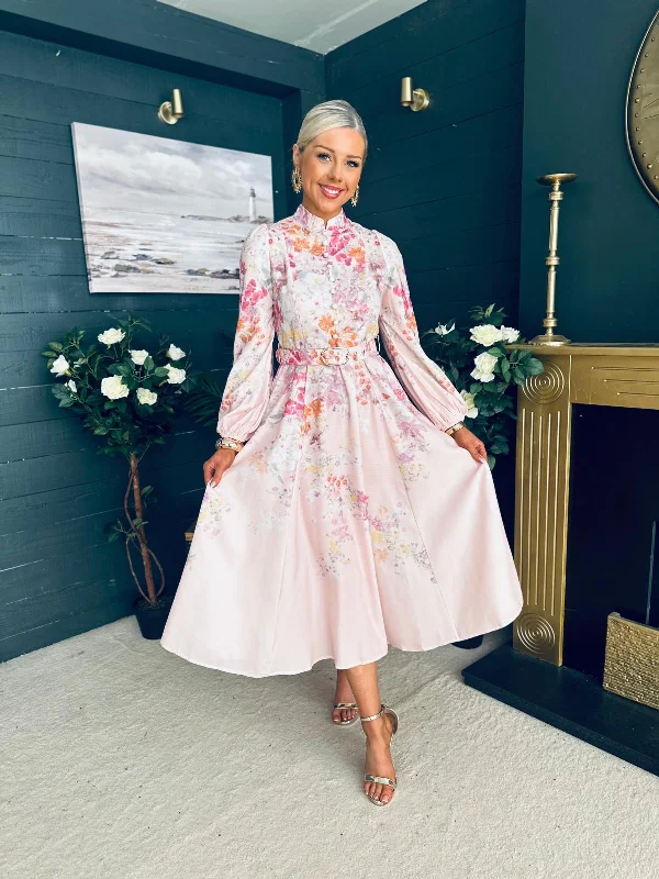  Mallory Detailed Occasion Dress Floral Pwr Pink