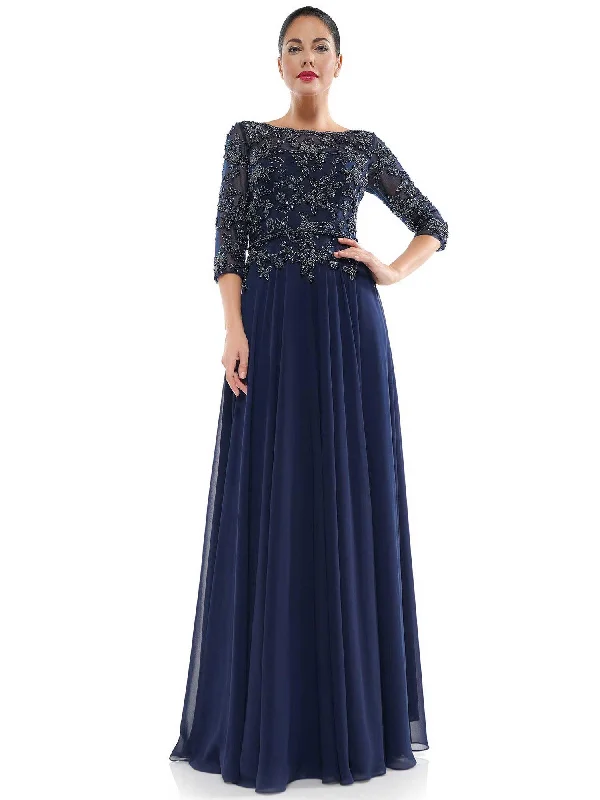 Embroidered wedding dresses with metallic threads​ Marsoni Mother of the Bride Long Chiffon Dress 1051