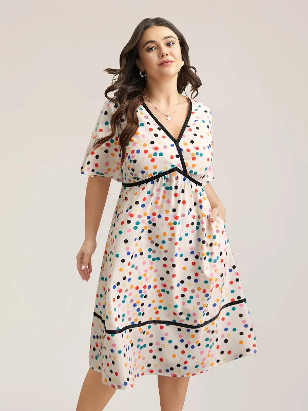  Multi-Color Polka Dots Lined Tiered Midi Dress