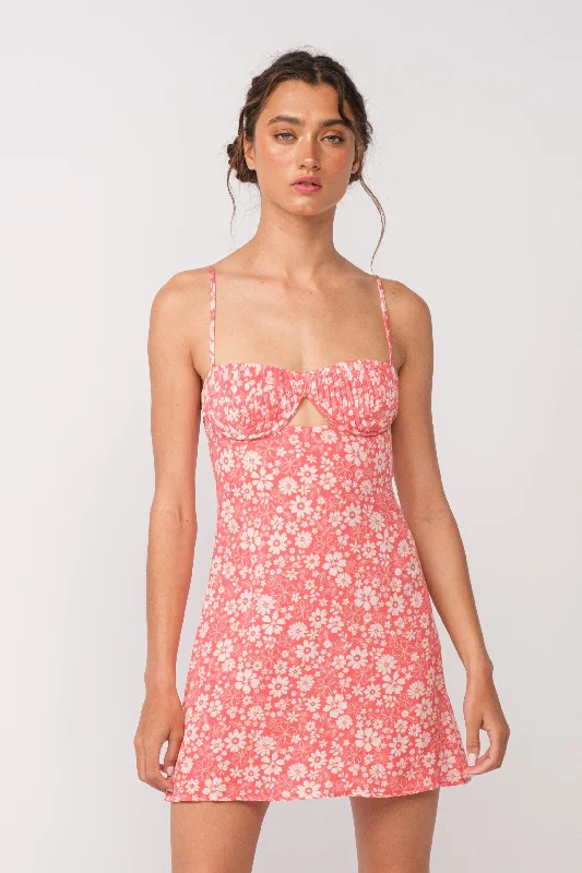Feathered - Trimmed Casual Dresses for a Dramatic Look​ Cleo Red Floral Cami Mini Dress