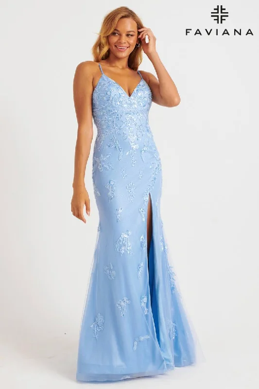 Sequined mini dresses for New Year's Eve Faviana Open Back V-Neck Prom Dress 11229
