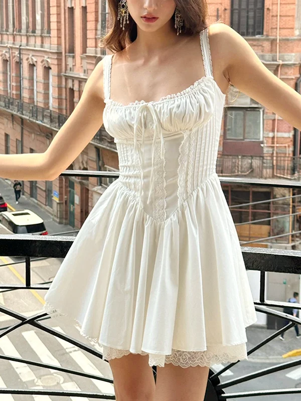 Short - Sleeve Casual Dresses with Printed Graphics​ Coastal Cowgirl Lace Trim Corset Short Dress