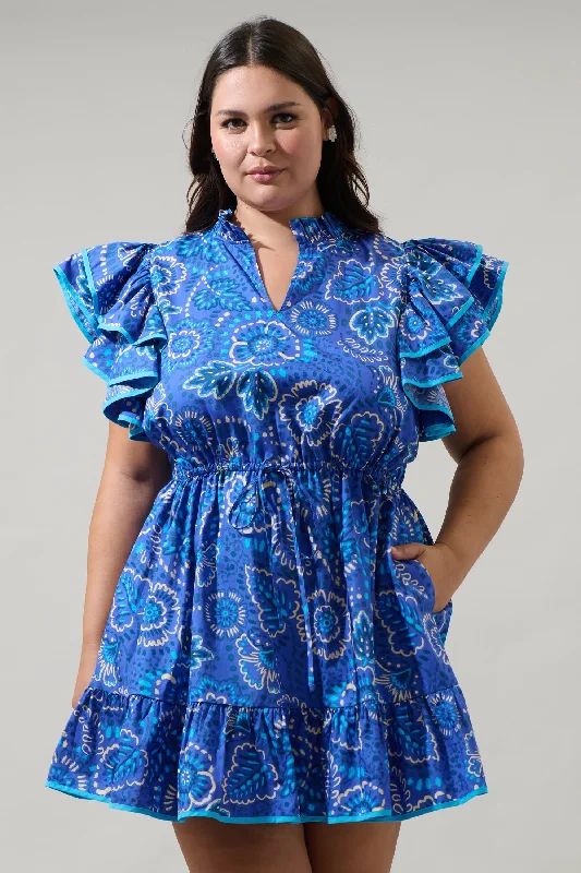 Embroidered Casual Dresses with Intricate Designs​ Kenner Floral Alina Ruffle Shift Mini Dress Curve