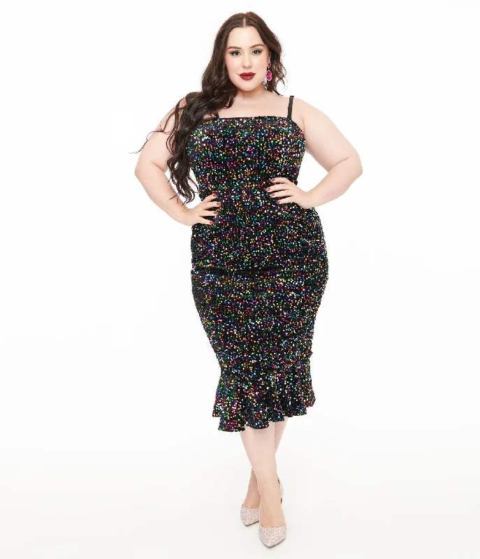 Everyday T - shirt Dress for Teens with Graphic Prints​ Unique Vintage Plus Size Rainbow Sequin Strapless Spotlight Wiggle Dress