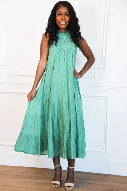 Hypoallergenic Casual Dresses for Sensitive Skin​ Effortlessly You High Neck Maxi Dress: Jade