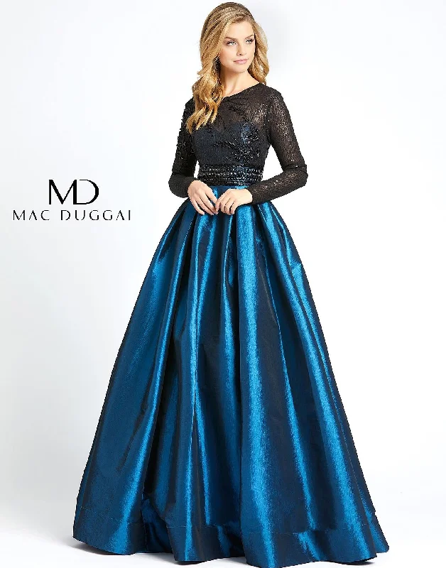 Long - train wedding dresses with a sweep train option​ Mac Duggal 62883 Long Sleeve Beaded Lace Ball Gown