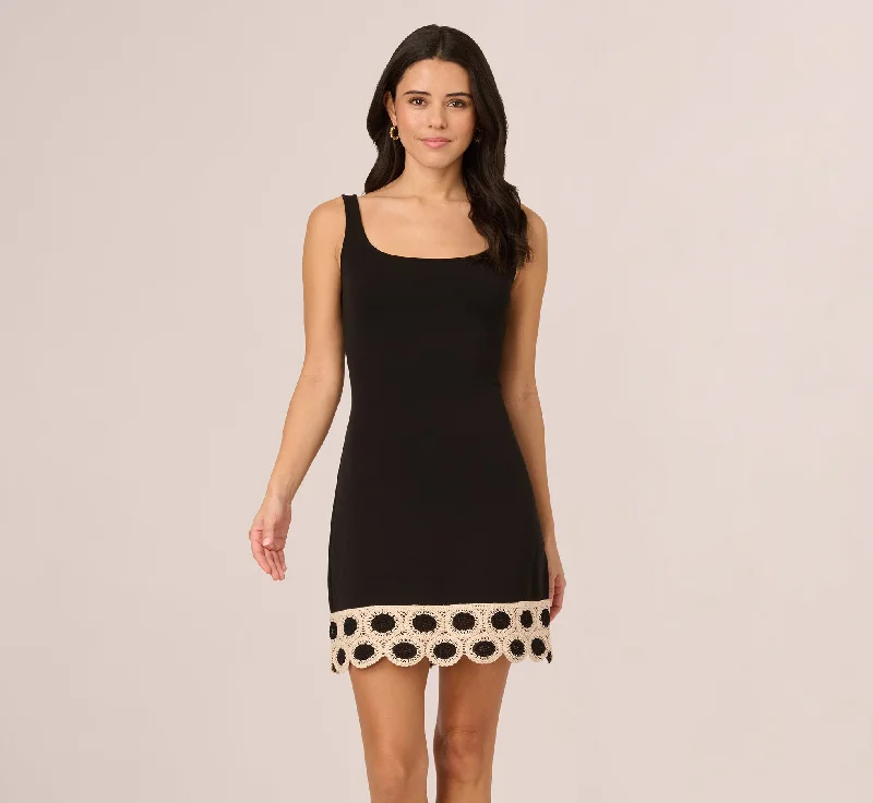 Everyday Dress with V - neck for a Flattering Fit​ Sleeveless Crochet Hem Mini Dress In Black Ecru