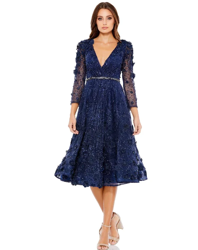Sequined wedding dresses for a glamorous look​ Mac Duggal 67809 Short Long Sleeves Cocktail Dress