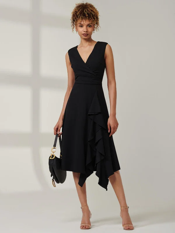 Midi dresses with off - the - shoulder necklines for a flirty look Qiana Ruffle Detail Midi Dress, Black Midi dresses with off - the - shoulder necklines for a flirty look Qiana Ruffle Detail Midi Dress, Black