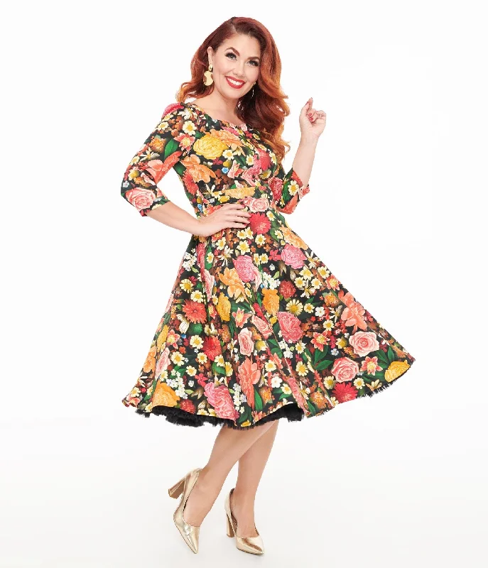 Everyday Dress with Geometric Patterns for a Contemporary Look​ Hearts & Roses Black Floral Cassidy Swing Dress