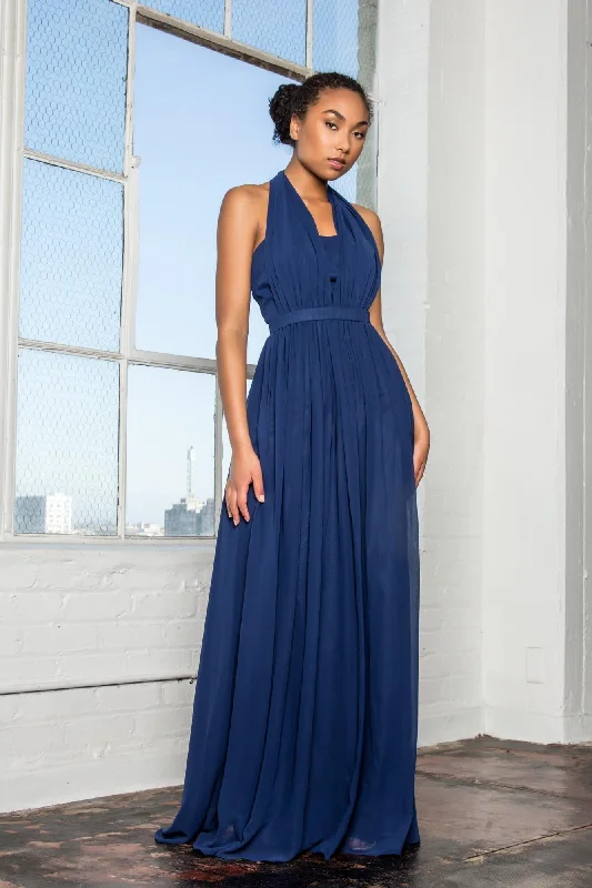 Chiffon and tulle combination wedding dresses​ V-Neck Halter Chiffon Long Formal Dress