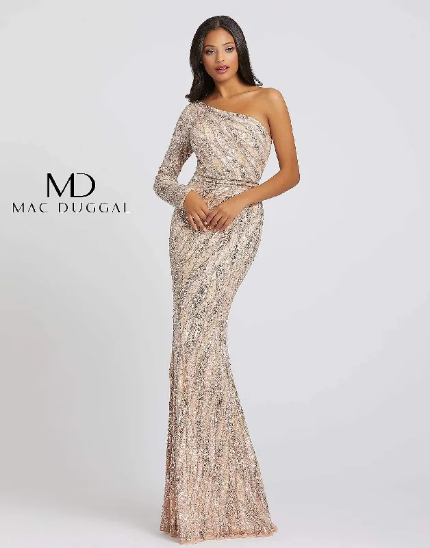 Sheer - panel wedding dresses with a touch of elegance​ Mac Duggal 4982 Prom Long Formal One Shoulder Evening Dress