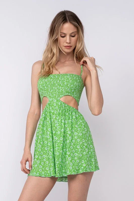 Bamboo - Fiber Casual Dresses for an Eco - Friendly Option​ Nadia Green Floral Cutout Mini Dress