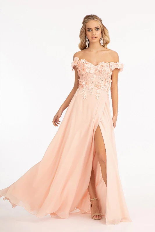 Cathedral train wedding dresses for a grand entrance​ Long Off Shoulder Formal Chiffon Prom Gown