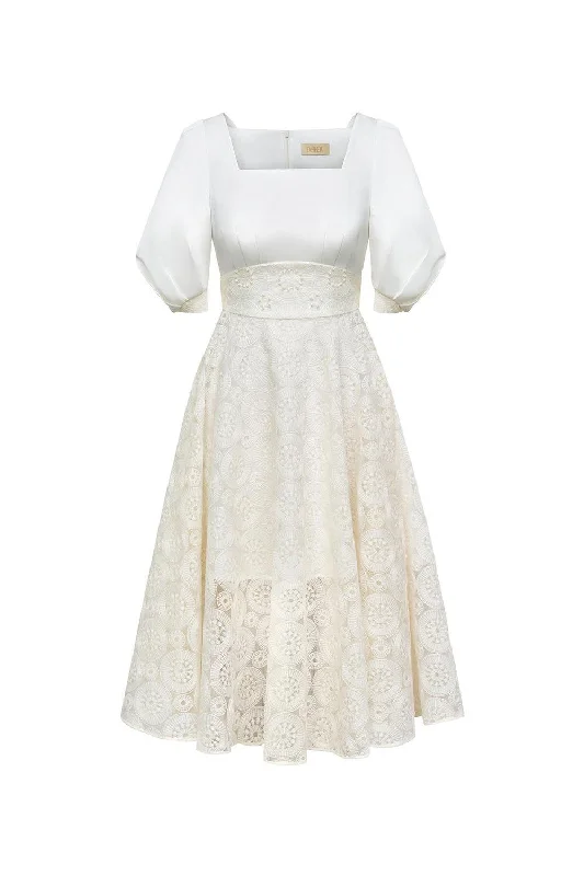 Midi dresses with button - front designs for a classic touch Jane A-line Square Neck Silk Lace Midi Dress Midi dresses with button - front designs for a classic touch Jane A-line Square Neck Silk Lace Midi Dress