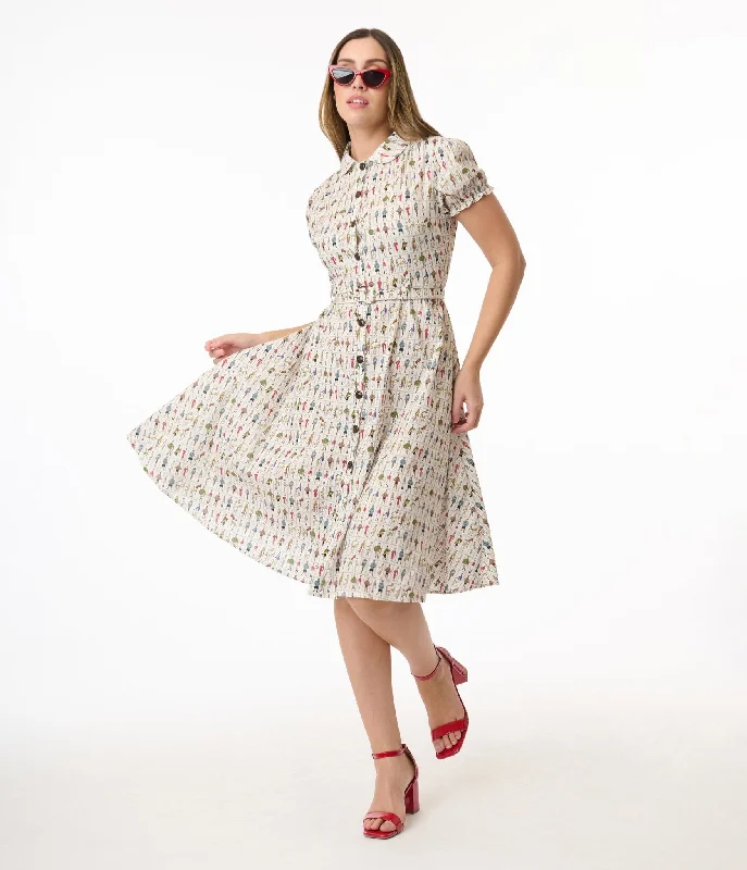 Everyday Dress with Cowl Neck for a Sophisticated Style​ Royal Monk 1950s Retro Sports Star Print Cotton Shirt Dress